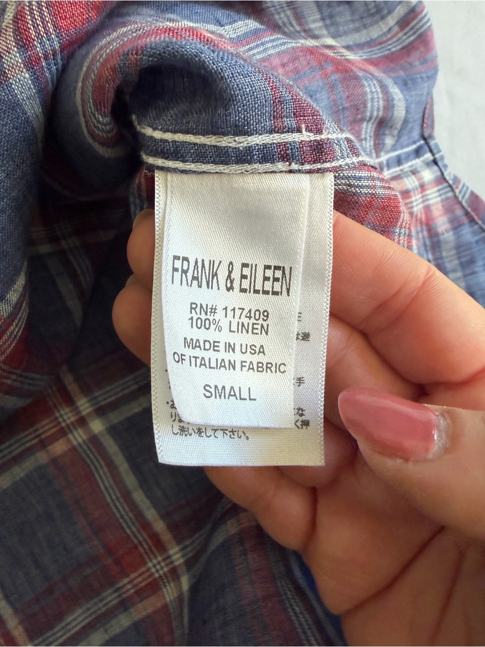 Frank & Eileen "Mary" 100% Linen Red White Blue Plaid‎ Button Front Shirt Dress - Picture 13 of 16